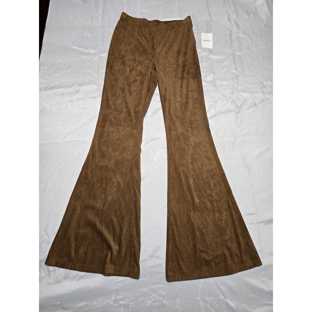 Forever 21 Brown Faux Suede Pull On Flare Pants Size Med NWT Stretch Boho Hippie